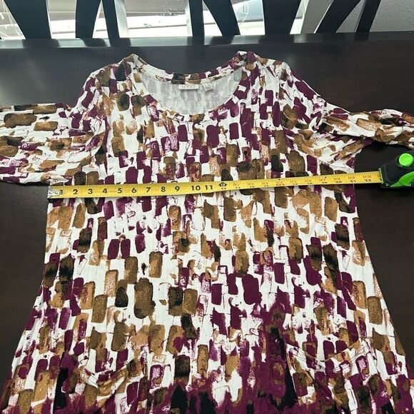 LOGO By Lori Goldstein Multicolor Lace Trim Tunic Rayon Purple Blouse Womens 1X - Picture 12 of 16